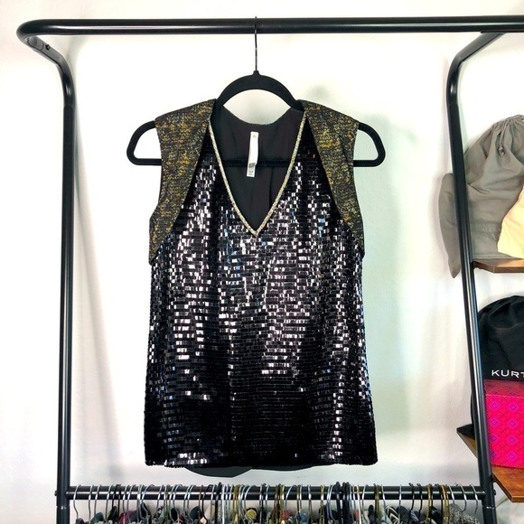 đť…şsachin + Babi Sequin Lace Cutout Drape Top - Picture 1 of 6